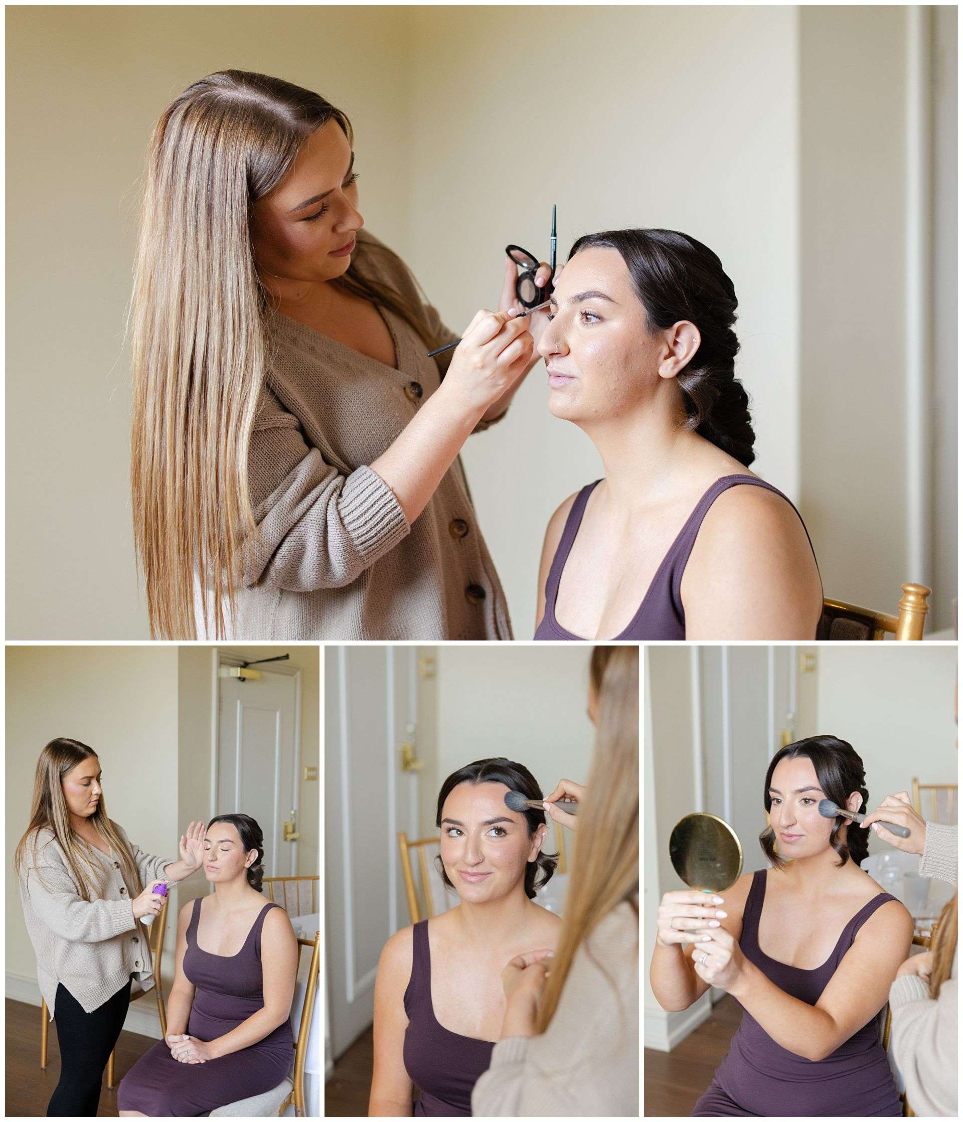 makeup artist at work eastwell manor photo shoot by louisa dettmer photography