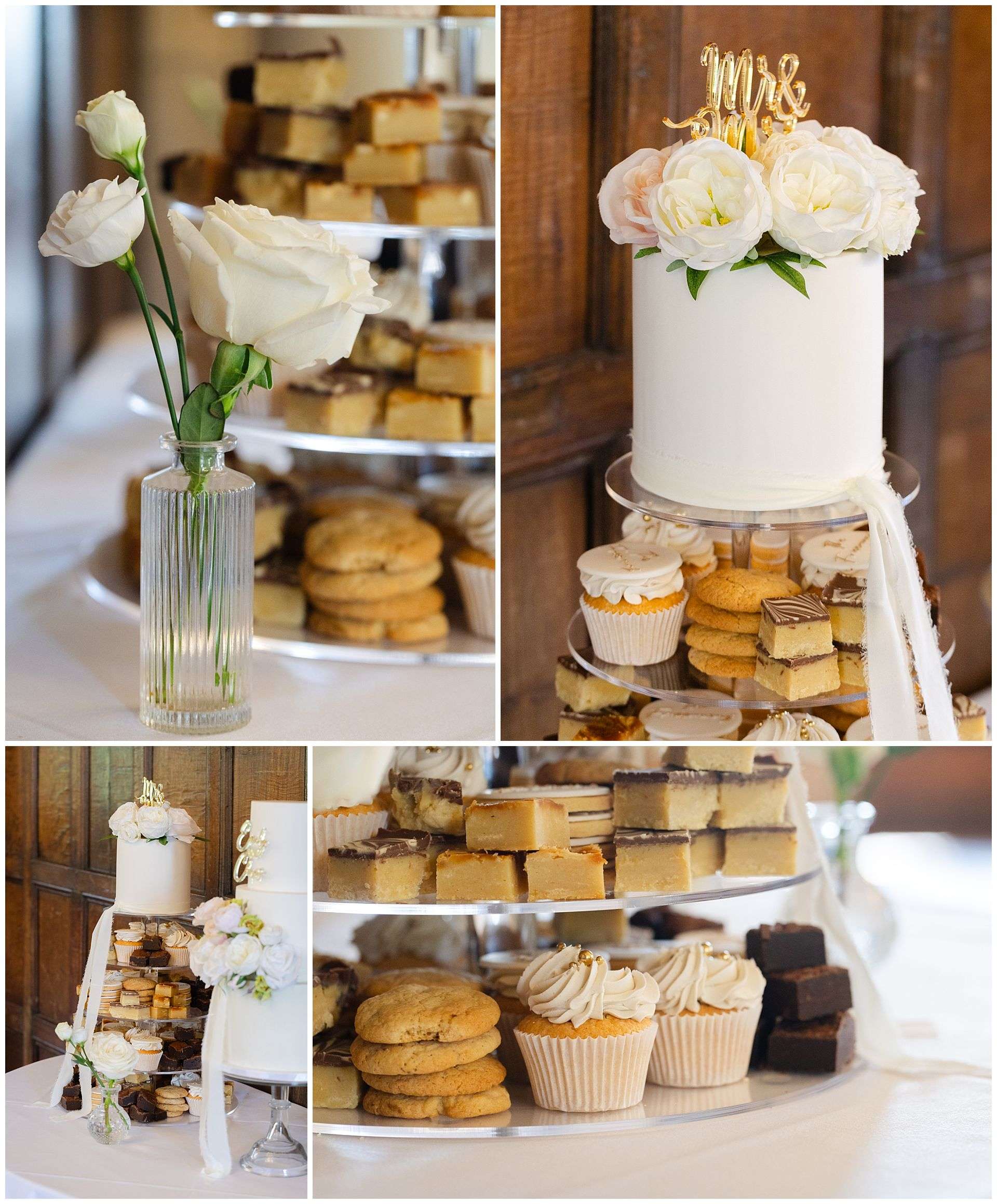 white floral wedding dessert table eastwell manor photo shoot by louisa dettmer photography