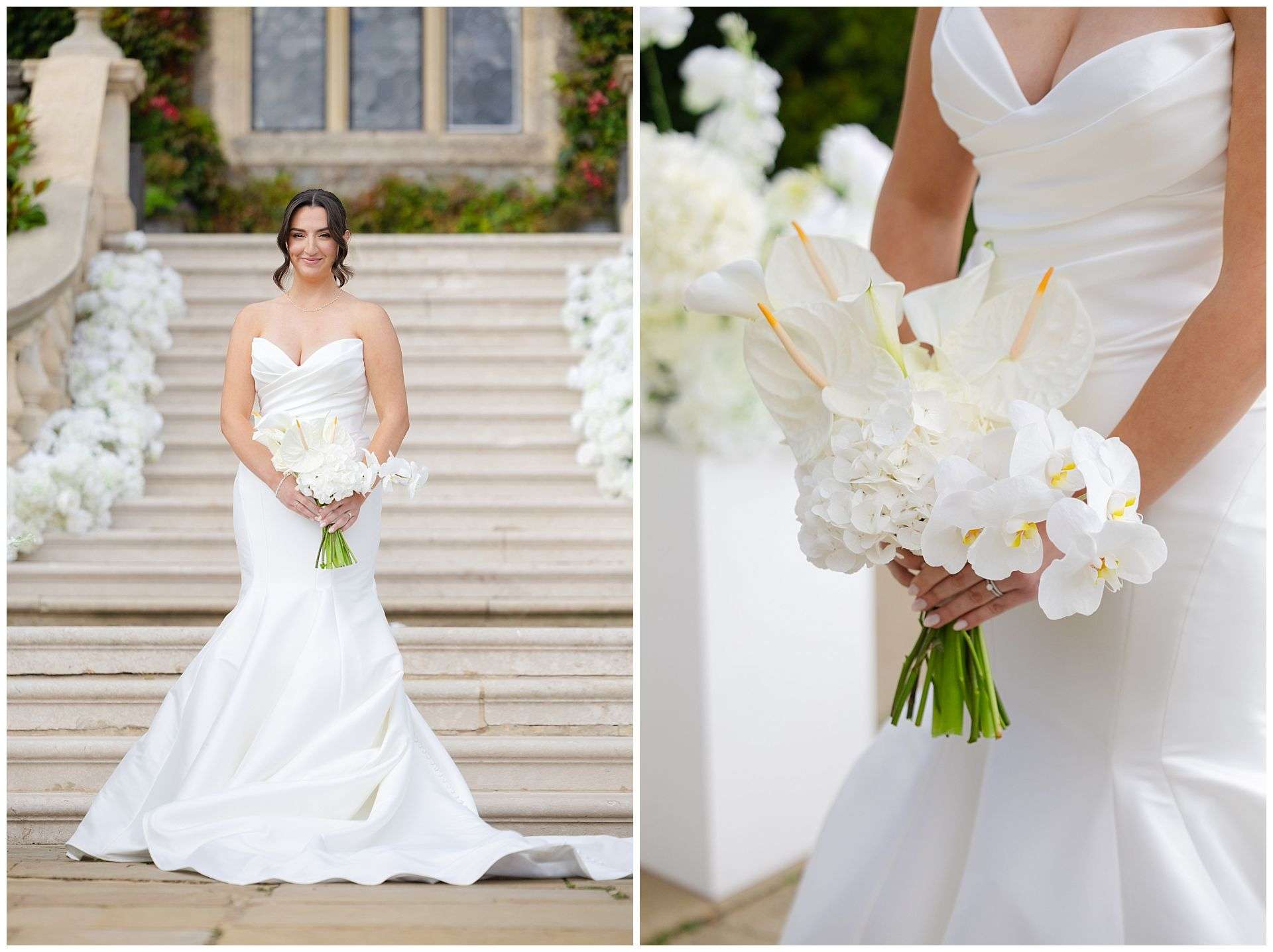 elegant bride with white bouquet eastwell manor photo shoot by louisa dettmer photography
