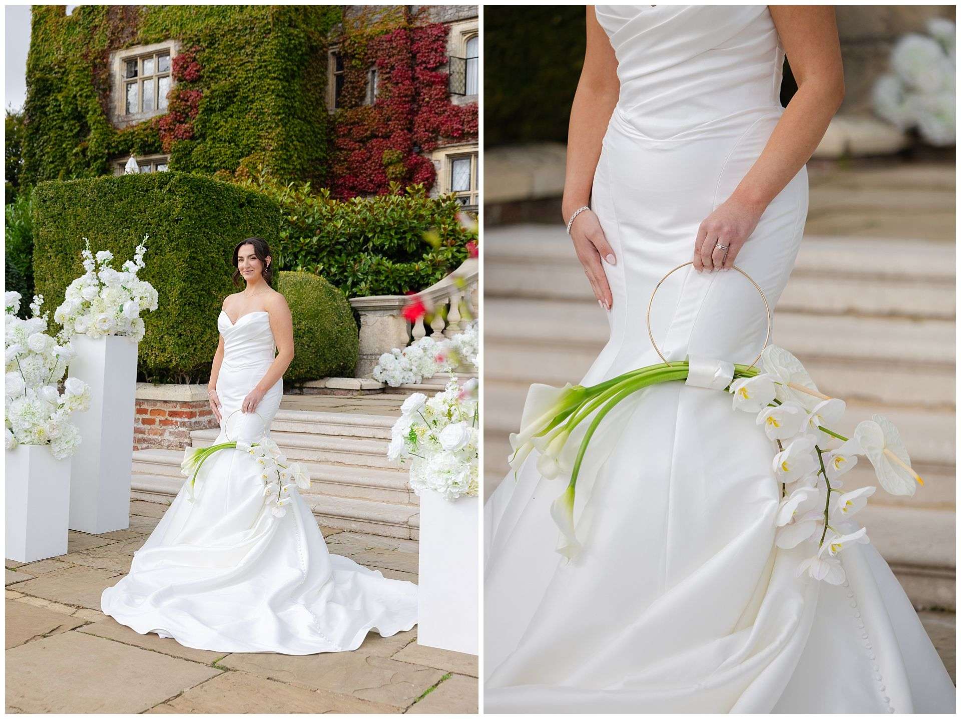 bride in elegant white gown eastwell manor photo shoot by louisa dettmer photography