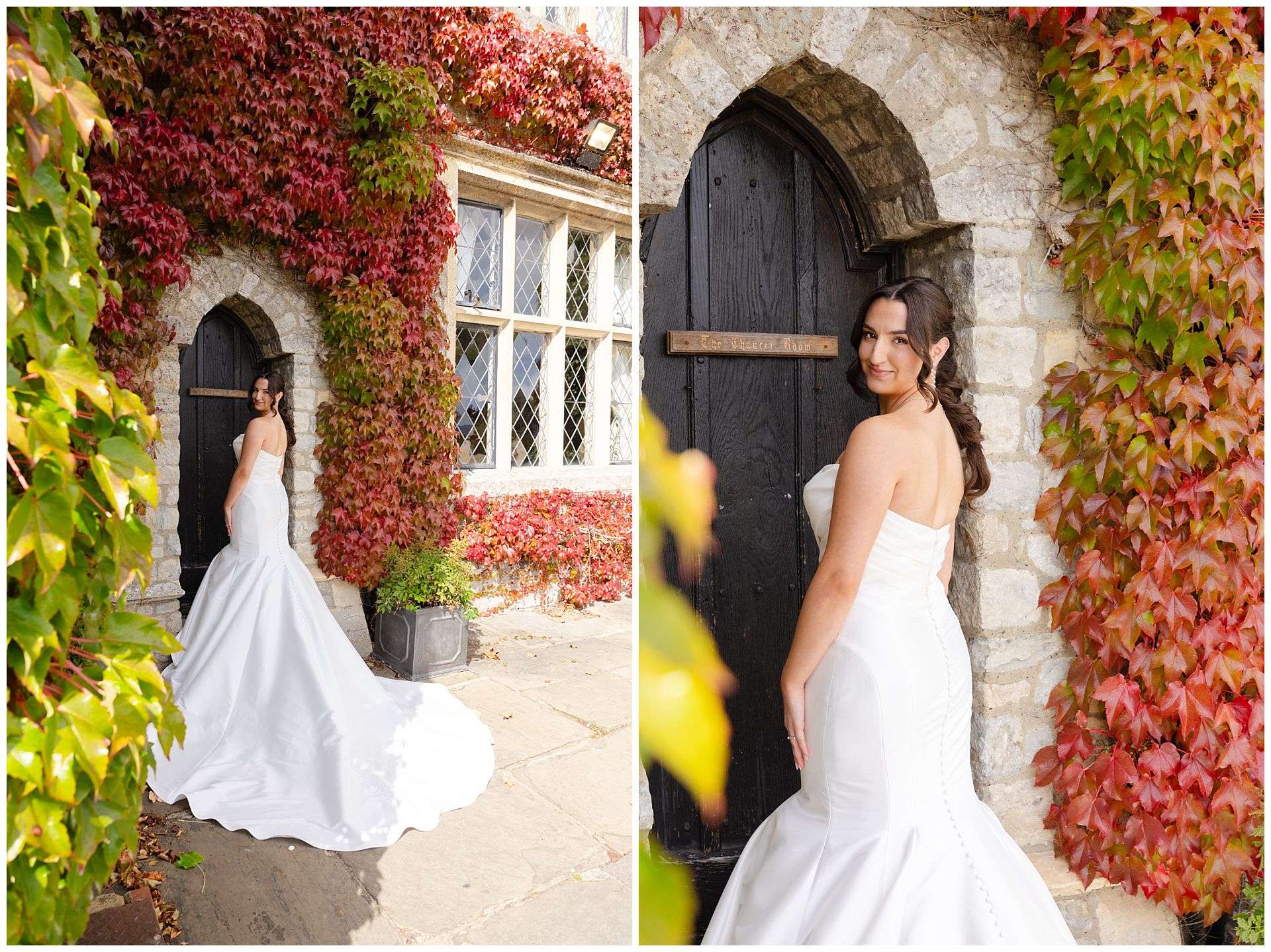 bride by ivy covered archway eastwell manor photo shoot by louisa dettmer photography