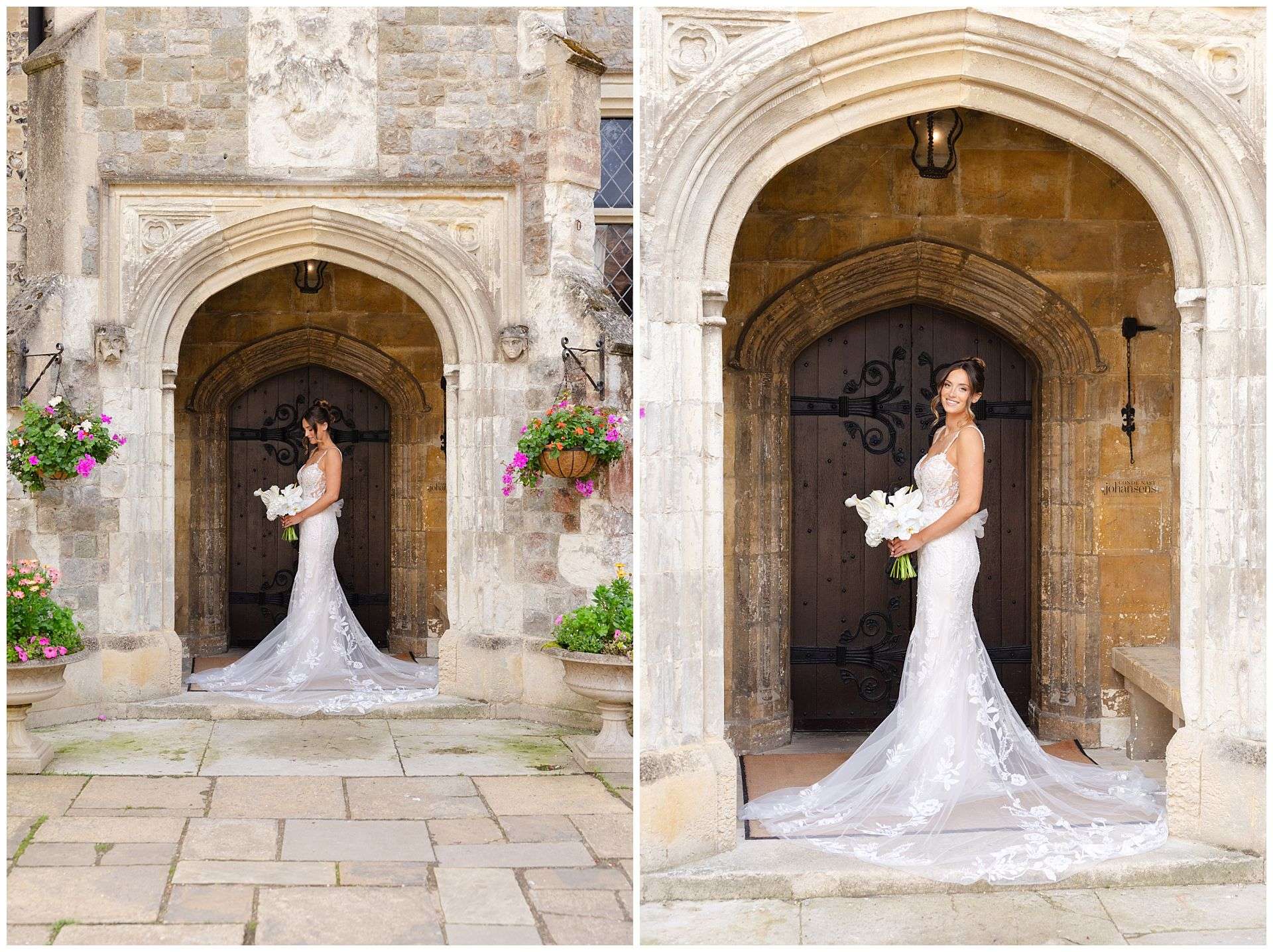 bride at stone archway eastwell manor photo shoot by louisa dettmer photography
