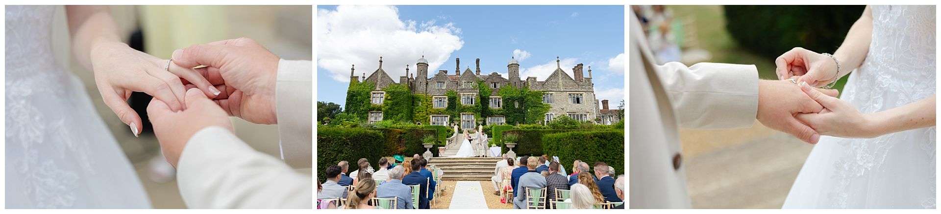 wedding ceremony on the outside staircase at Eastwell Manor by Louisa Dettmer Photography