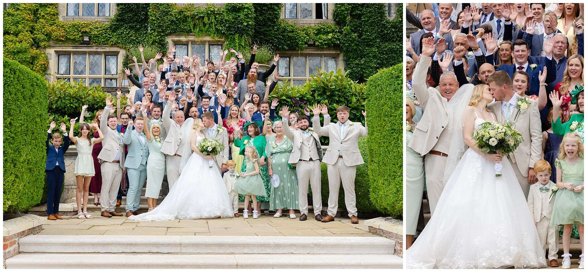 family group photo on the stairs at eastwell manor