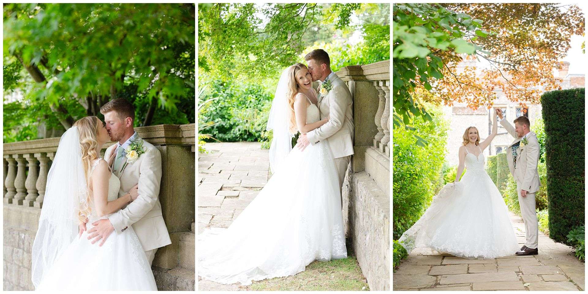 bride and groom laughing, kissing at a Wedding at Eastwell Manor by Louisa Dettmer Photography