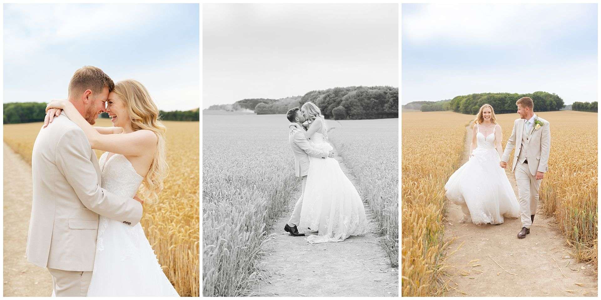 Bride and Groom kissing in a cornfield in golden hour by Louisa Dettmer photography