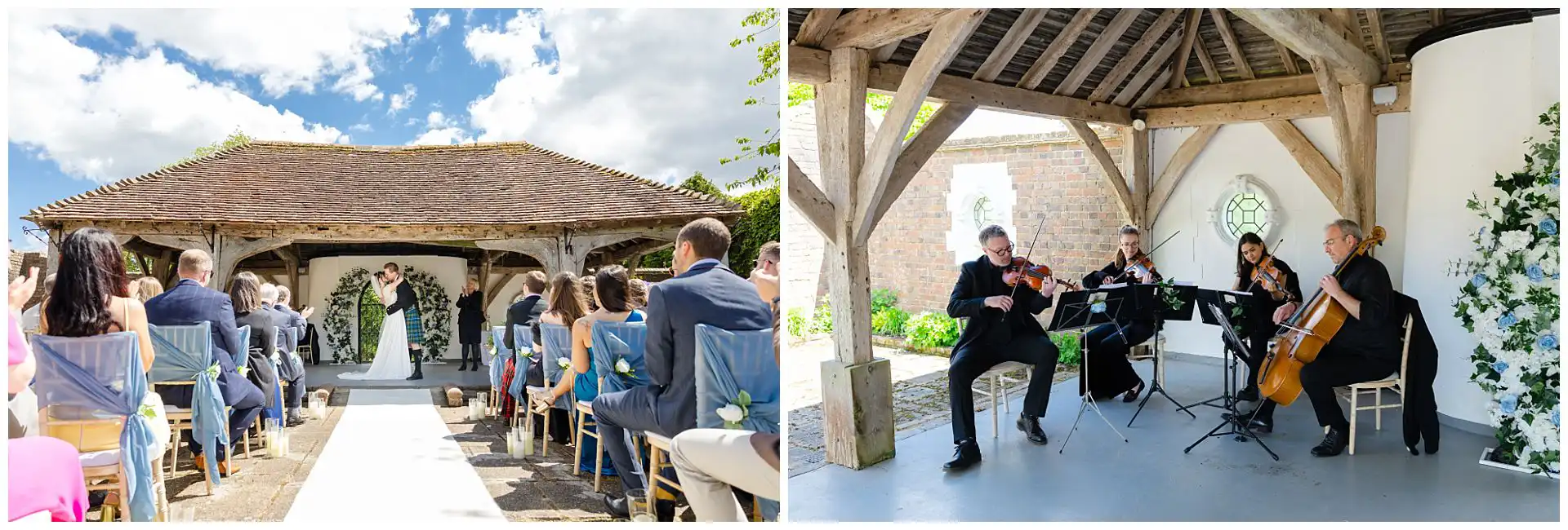 outdoor wedding with string quartet wedding ceremony, eastwell manor hotel, louisa dettmer photography