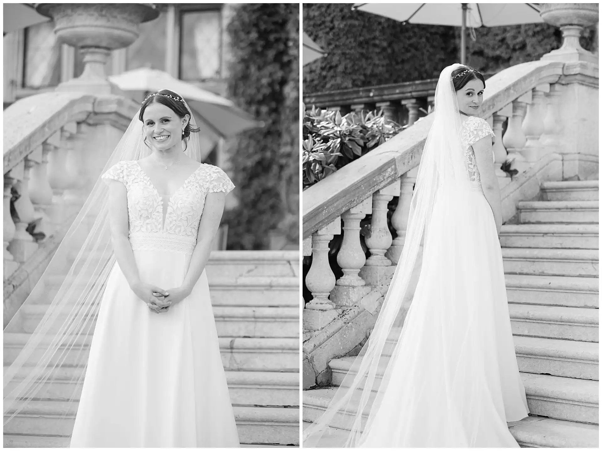 bride on grand staircase bride on eastwell manor's stunning steps