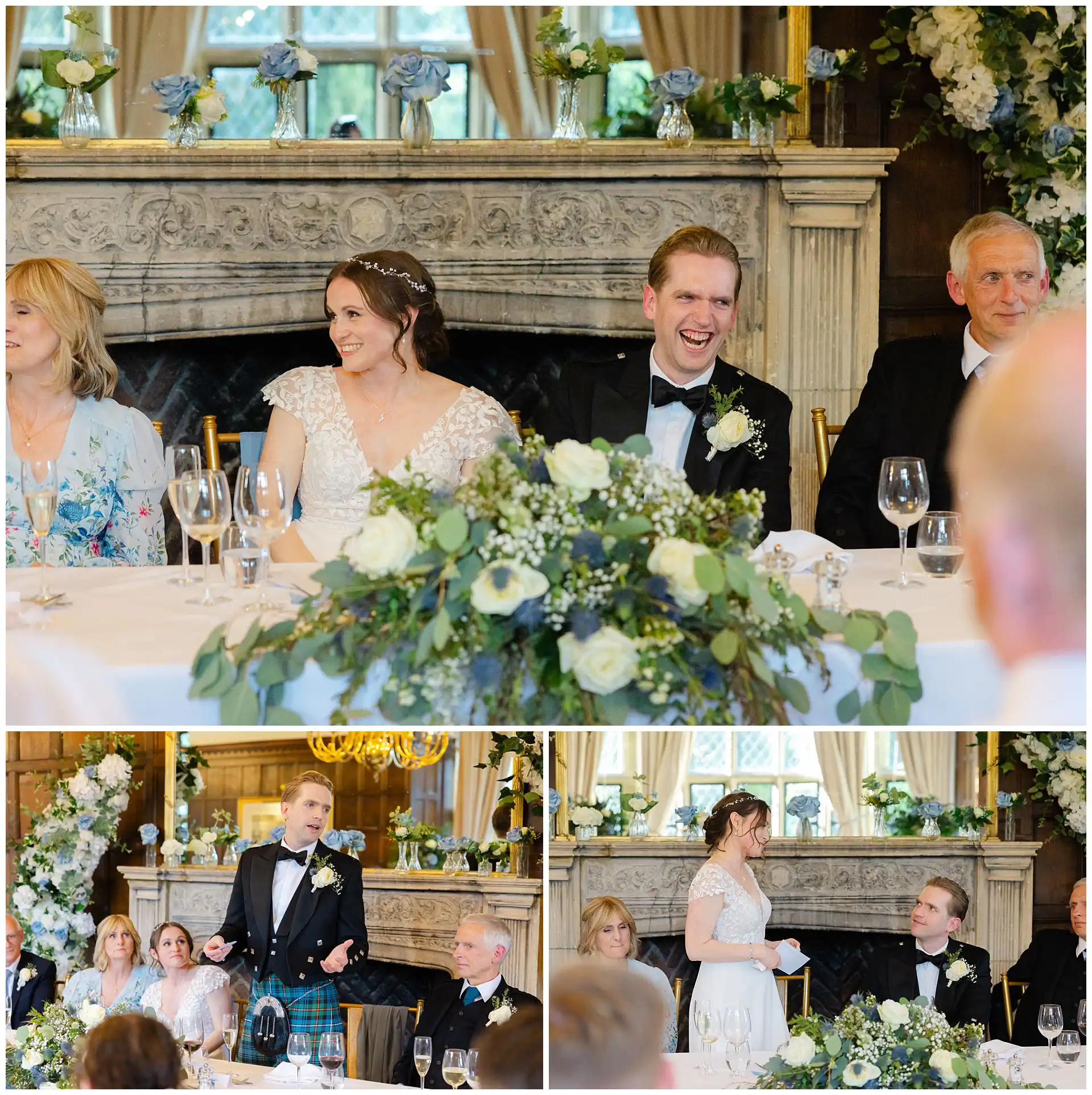 bride and groom at head table eastwell manor hotel, wedding, louisa dettmer photography
