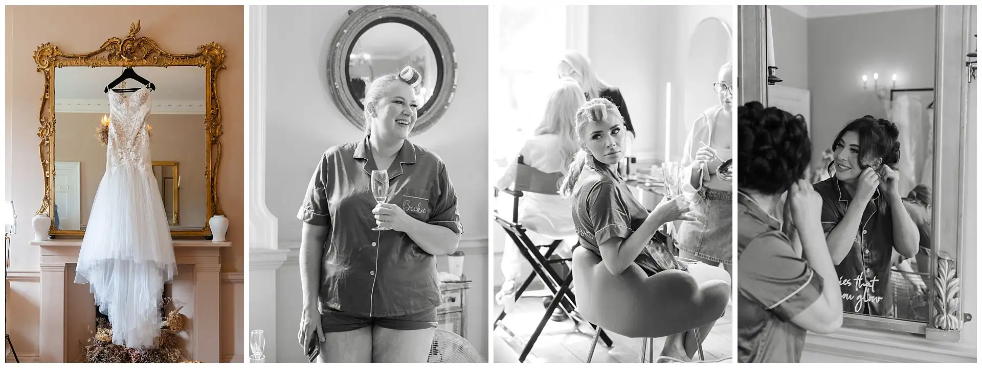 bridal prep montage bridal prep portraits in black & white at the Orangery Maidstone by Louisa Dettmer Photography