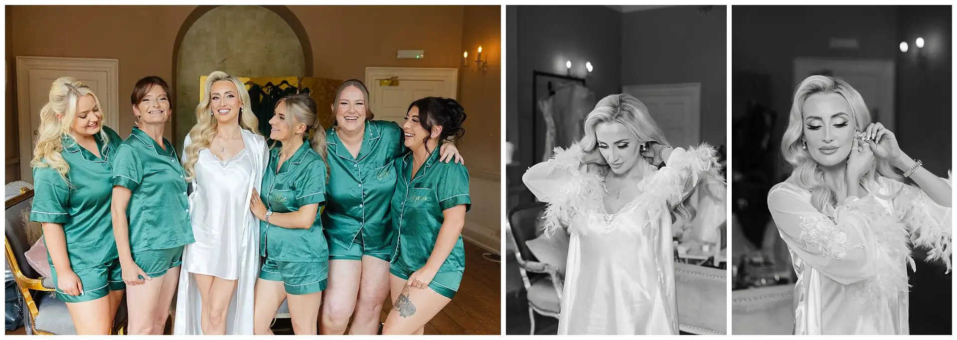 bridal party getting ready bridal prep portraits in black & white at the Orangery Maidstone by Louisa Dettmer Photography