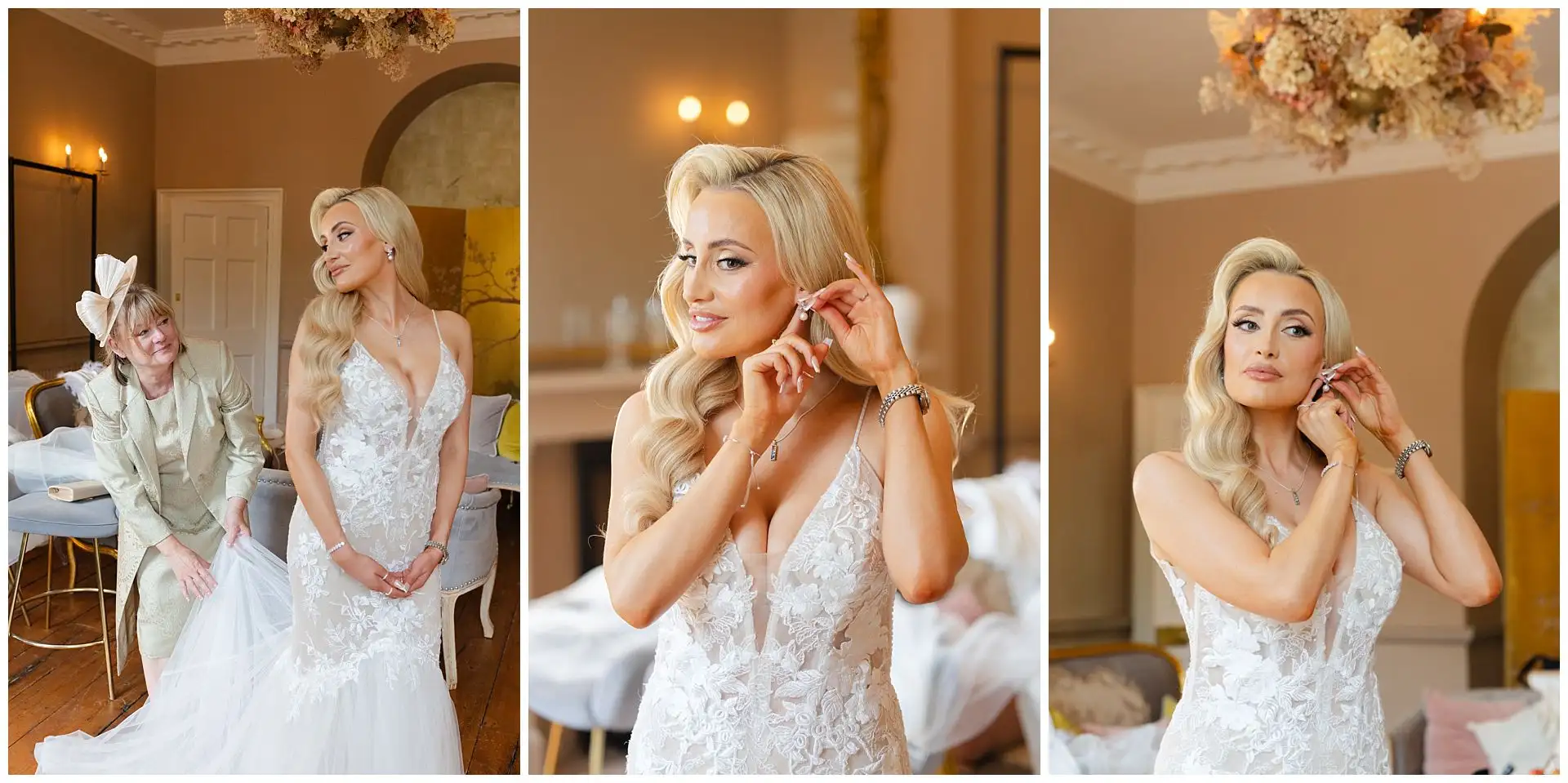 bride getting ready for wedding bridal prep photos at the Orangery Maidstone by Louisa Dettmer Photography