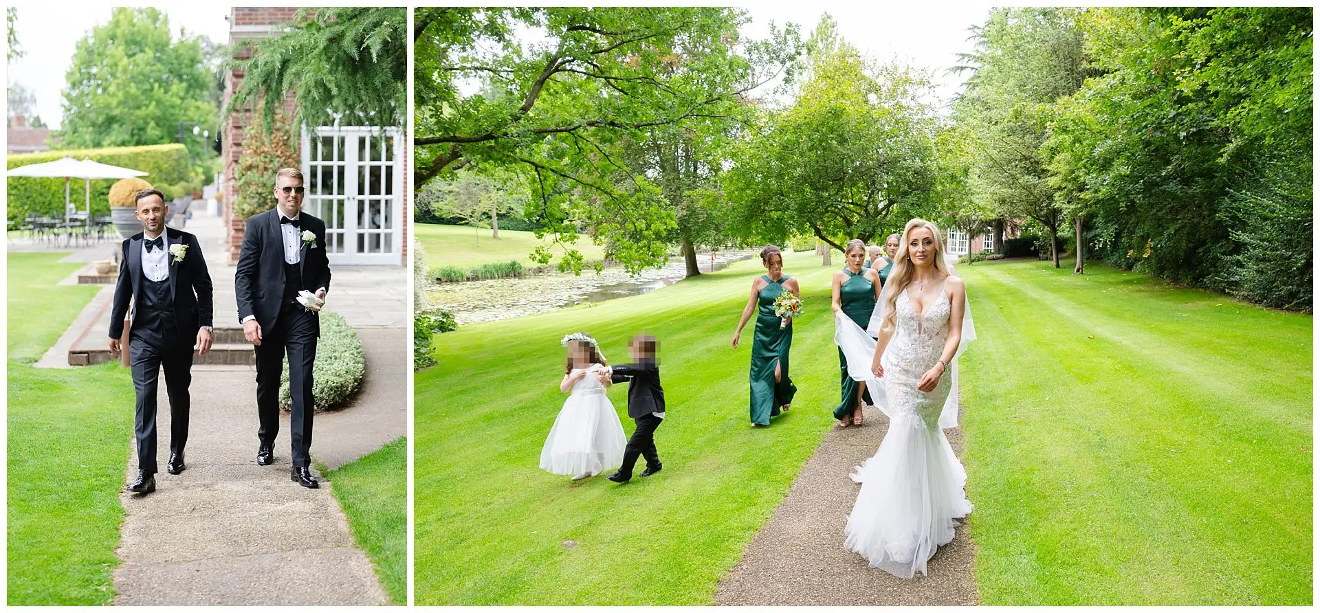 outdoor wedding party walk wedding ceremony at the Orangery Maidstone by Louisa Dettmer Photography