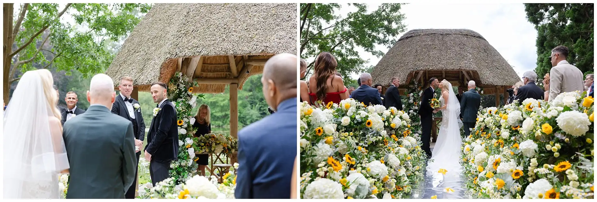thatched gazebo wedding ceremony wedding ceremony at the Orangery Maidstone by Louisa Dettmer Photography