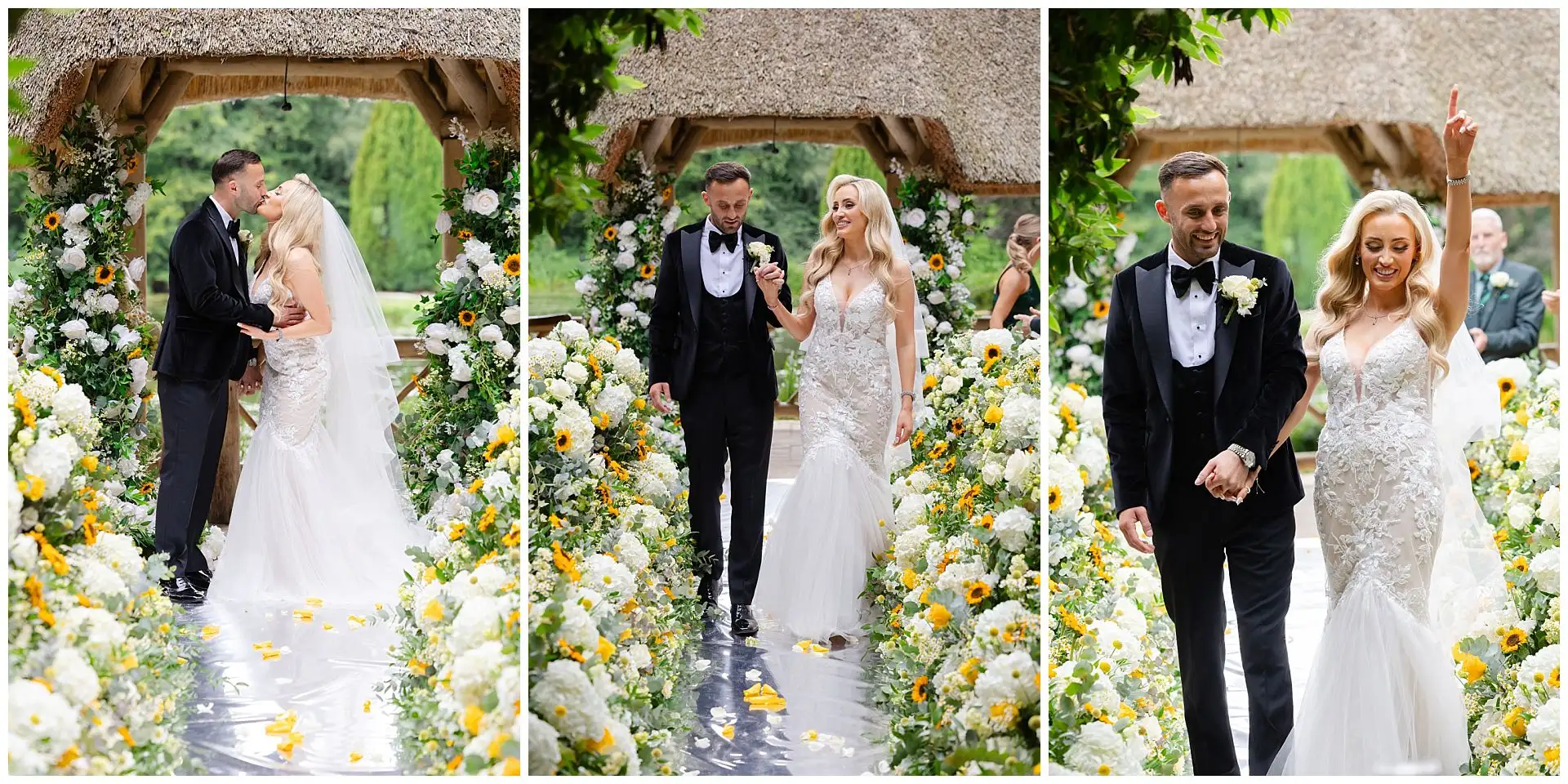 wedding ceremony under floral arch wedding ceremony at the Orangery Maidstone by Louisa Dettmer Photography