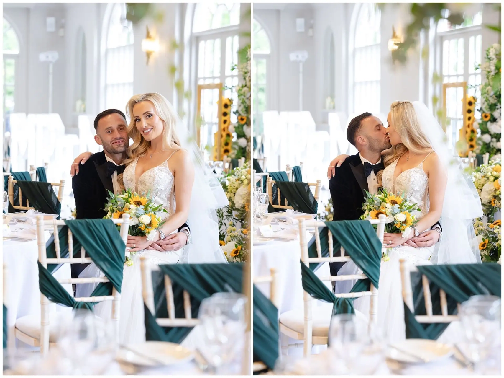 bride and groom at wedding reception bride and groom at the Orangery Maidstone by Louisa Dettmer Photography