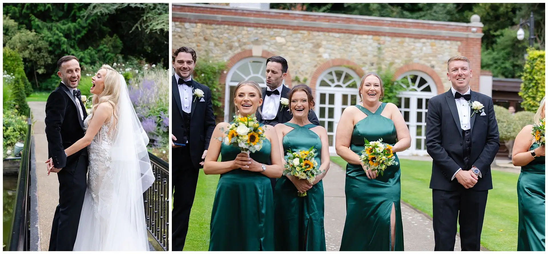 joyful outdoor wedding party bride and bridemaids at the Orangery Maidstone by Louisa Dettmer Photography
