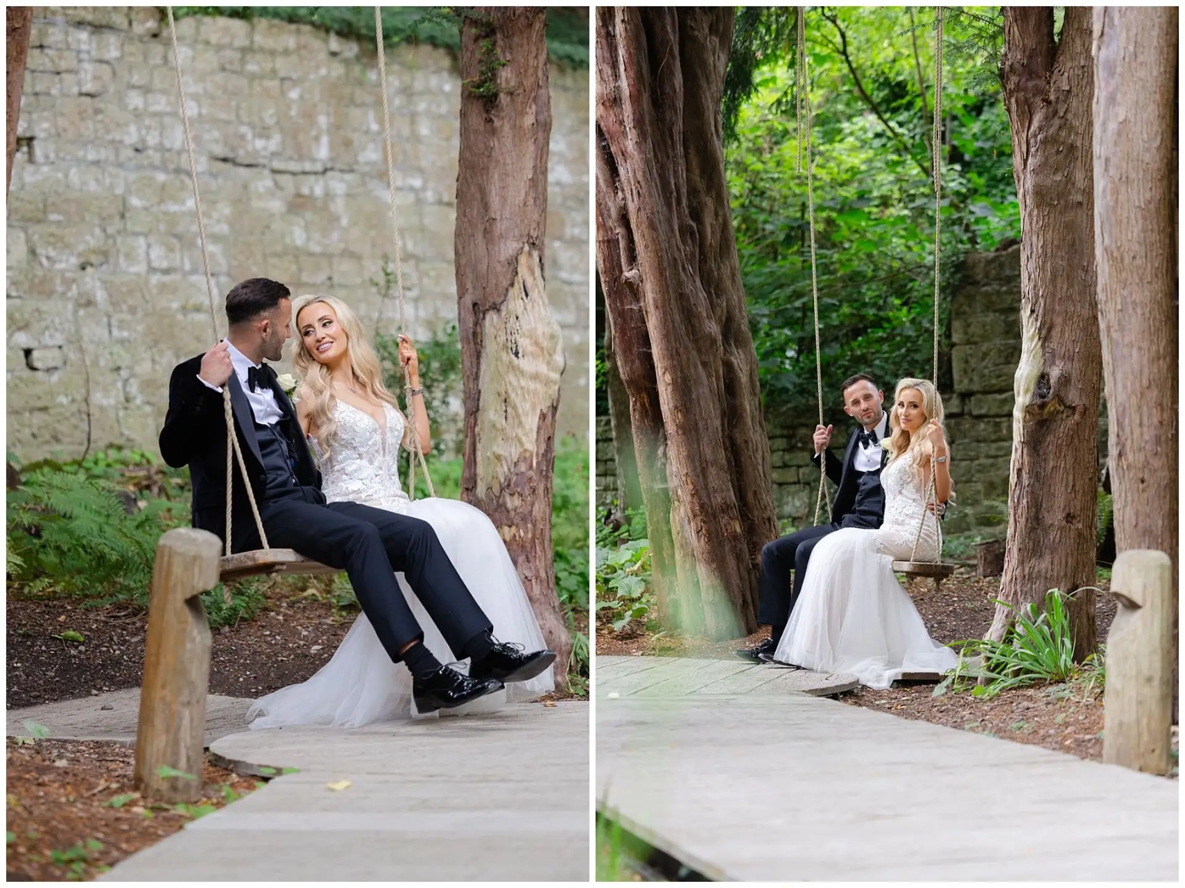 bride and groom on swing bride and groom on swing at Orangery Maidstone
