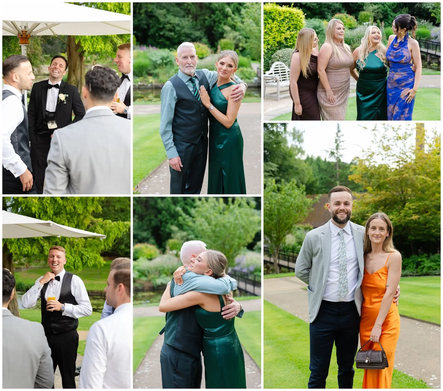 garden wedding celebration montage wedding guests socialising at a Wedding at the Orangery Maidstone by Louisa Dettmer Photography